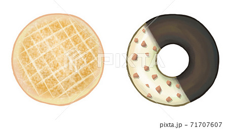 ビスマルクドーナツとホワイトチョコのかかったチョコドーナツのイラスト素材