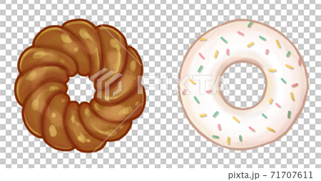 チョコのフレンチクルーラーとカラースプレーがかかったホワイトチョコのドーナツのイラスト素材