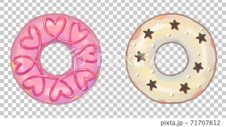 イチゴソースがかかったイチゴチョコのドーナツと星のチョコの飾りのドーナツ 71707612