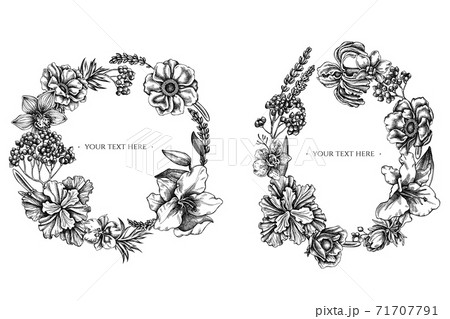 Floral Wreath of black and white anemone, lavender, rosemary everlasting, phalaenopsis, lily, iris 71707791