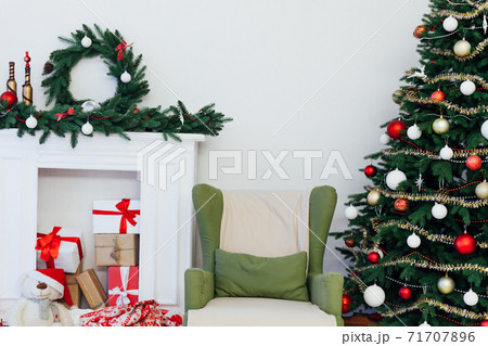 Christmas interior of the Christmas tree Pine New Year gifts 71707896