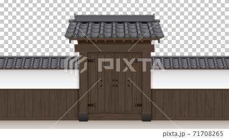 武士的大門和牆壁的日式插圖材料residence Tile Roof Tree Door 16 9 插圖素材 圖庫