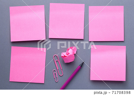 Pink Sticky Note Paper With Office Supplies Pink Sticky Note Paper With Office Supplies 71708398