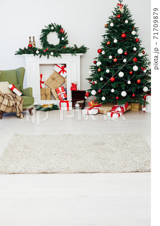Christmas interior of the christmas tree pine new year gifts 71709879