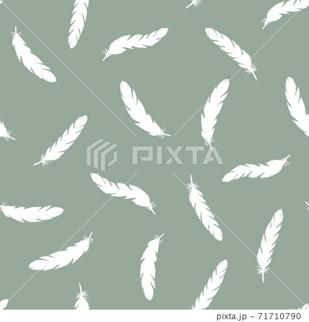 White feathers seamless pattern on green background. 71710790