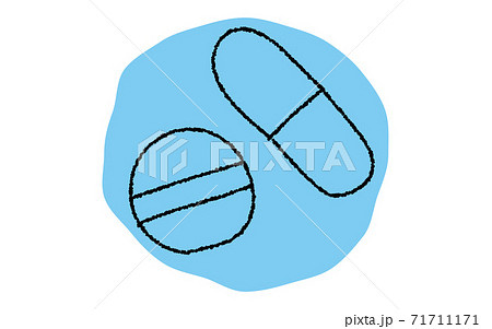 シンプルなカプセルと錠剤のアイコン 鉛筆書き風のイラスト素材
