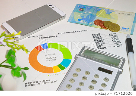資産運用イメージ_ポートフォリオのグラフとユーロ紙幣 71712626