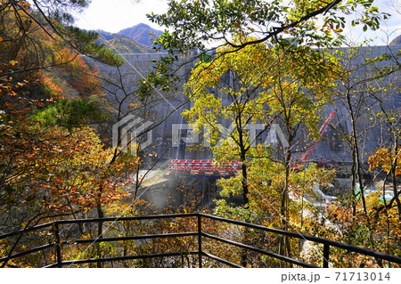 11月 長野原町02吾妻渓谷 小蓬莱 見晴台 の紅葉 吾妻峡の写真素材