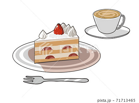 カフェオレとケーキのイラスト素材