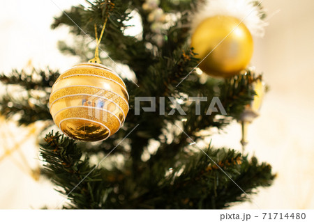 家で奇麗に飾られたクリスマスツリー 日本の写真素材