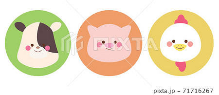 ウシ ブタ ニワトリのアイコンセットのイラスト素材