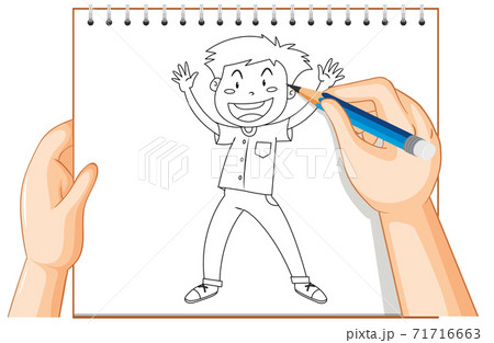 Hand writing of happy young man outline Hand writing of happy young man outline 71716663