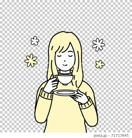 お茶を飲む女性　リラックス 71717645