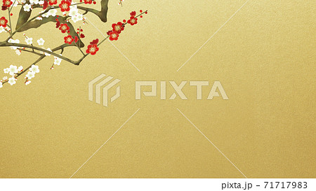 紅白の梅と金箔の和風背景 - 複数のバリエーションがあります 紅白の梅と金箔の和風背景 - 複数のバリエーションがあります 71717983