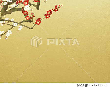 紅白の梅と金箔の和風背景 - 複数のバリエーションがあります 71717986