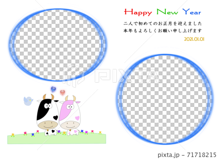 お洒落なフォトフレーム はがきサイズの結婚報告年賀状のイラスト素材