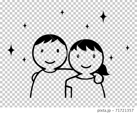 肩を組む男女　線画 71721357
