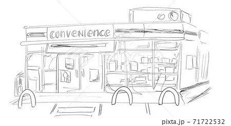 鉛筆画風 コンビニ 駐車場 71722532