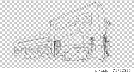 鉛筆画風 スーパー 駐車場 71722535