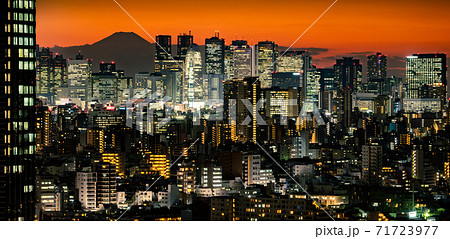 Aerial view of Tokyo city skyscraaper with Fuji mountain in the background, Japan Aerial view of Tokyo city skyscraaper with Fuji mountain in the background, Japan 71723977
