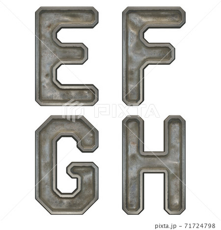 Set of capital letters E, F, G, H made of industrial metal isolated on white background. 3d Set of capital letters E, F, G, H made of industrial metal isolated on white background. 3d 71724798