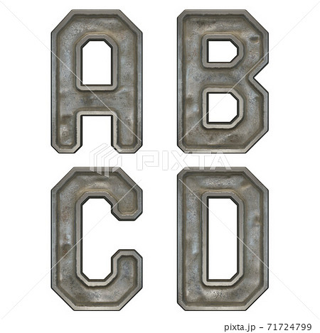Set of capital letters A, B, C, D made of industrial metal isolated on white background. 3d 71724799