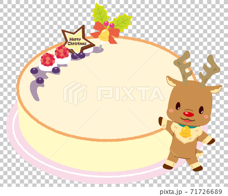 可愛いトナカイくんのクリスマスチーズケーキのフレームのイラスト素材