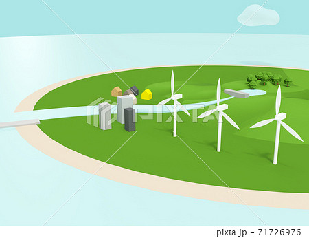 クレイアニメ背の背景風3d風景イラスト 風力発電 のイラスト素材