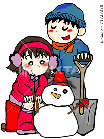 頑張ってつくった雪だるまのイラスト素材