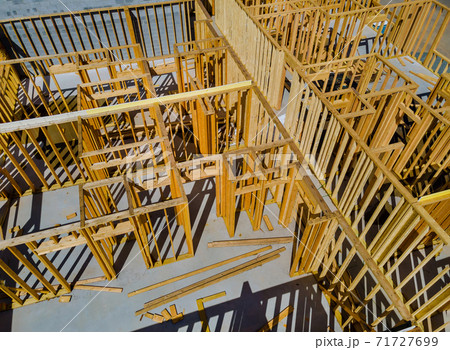 Wooden house in American beams the view of frame structure on a new development 71727699