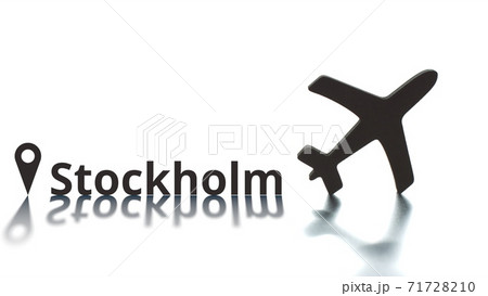 Stockholm text, geotag and airplane silhouette, air transport concept 71728210