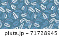Christmas seamless pattern. Hand-drawn fir branches on a blue background. Cute flat illustration. Simple ornament for fabric, postcard, banner, wrapping paper. 71728945