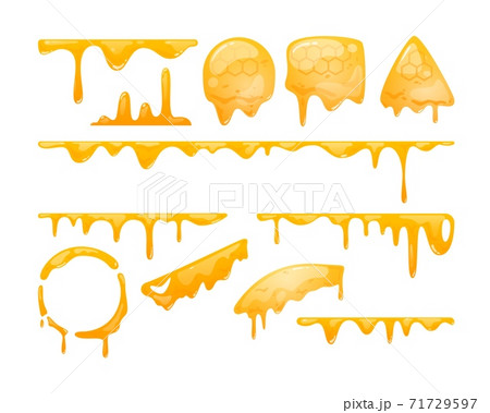 Dripping pure amber honey set isolated on white Dripping pure amber honey set isolated on white 71729597