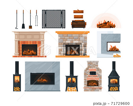 Fireplace Firewood And Accessory Isolated On のイラスト素材