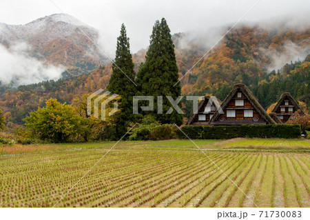 紅葉&積雪の岐阜県白川村 白川郷 紅葉&積雪の岐阜県白川村 白川郷 71730083