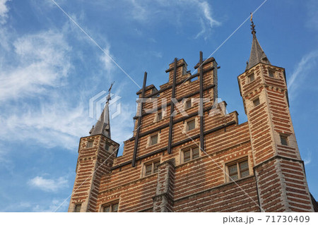 Detail of The Vleeshuis building in Atnwerp, Belgium. Iin the Middle Ages was a meat market as well as a guildhall Detail of The Vleeshuis building in Atnwerp, Belgium. Iin the Middle Ages was a meat market as well as a guildhall 71730409