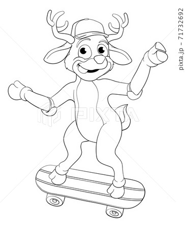 Christmas Reindeer Skateboarding Cartoonのイラスト素材