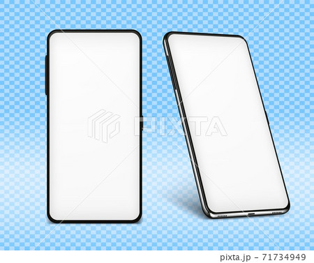 Phone mock up white. Two cellphone design 3d mockups. Vector illustration smartphone isolated on transparent background 71734949
