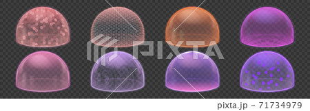 Force shield. Protective bubble and round ball safety shields, security defense and energy round barrier. Realistic colorful protection environment vector 3d isolated transparent set 71734979
