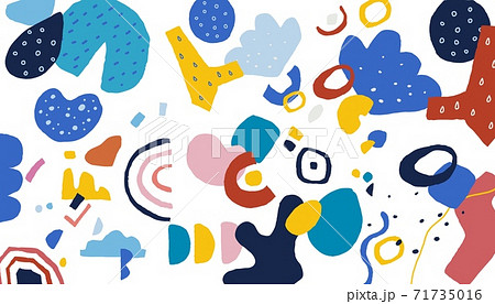 Modern doodle background. Abstract trendy geometric layout with scribble symbols. Bright colors organic contemporary forms applique. Vector hand drawn pattern with geometry symbols Modern doodle background. Abstract trendy geometric layout with scribble symbols. Bright colors organic contemporary forms applique. Vector hand drawn pattern with geometry symbols 71735016