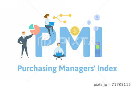 PMI, Purchasing Managers Index. Concept with keywords, people and icons. Flat vector illustration. Isolated on white. PMI, Purchasing Managers Index. Concept with keywords, people and icons. Flat vector illustration. Isolated on white. 71735119
