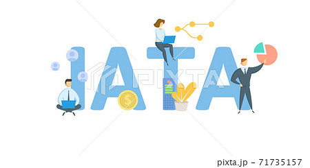 IATA, International Air Transport Association. Concept with keywords, people and icons. Flat vector illustration. Isolated on white. IATA, International Air Transport Association. Concept with keywords, people and icons. Flat vector illustration. Isolated on white. 71735157