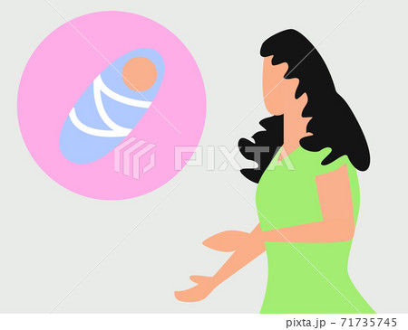 Pregnant woman dreaming of her baby. A woman dreams of a child. 71735745