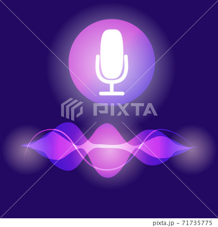 Personal assistant and voice recognition concept flat illustration of sound symbol intelligent technologies. Microphone button with bright voice and sound imitation lines. Personal assistant and voice recognition concept flat illustration of sound symbol intelligent technologies. Microphone button with bright voice and sound imitation lines. 71735775