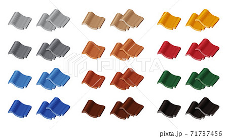 カラフルな瓦のイラスト素材セット カラフルな瓦のイラスト素材セット 71737456