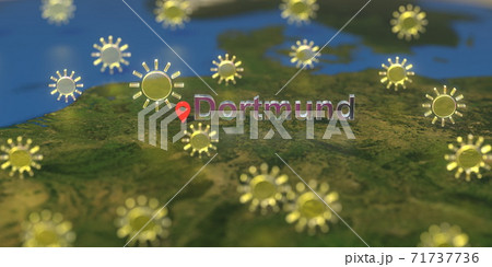 Sunny weather icons near Dortmund city on the map, weather forecast related 3D rendering Sunny weather icons near Dortmund city on the map, weather forecast related 3D rendering 71737736