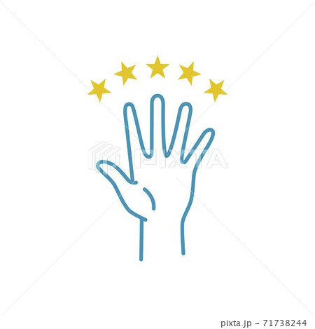 Color lines vector of hand and five stars. 71738244