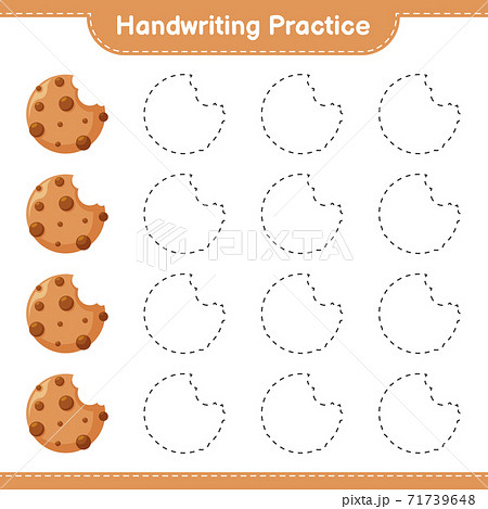 Handwriting practice. Tracing lines of Cookies. Educational children game, printable worksheet, vector illustration Handwriting practice. Tracing lines of Cookies. Educational children game, printable worksheet, vector illustration 71739648