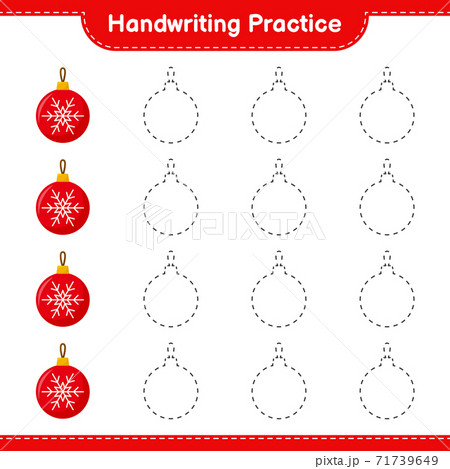 Handwriting practice. Tracing lines of Christmas Balls. Educational children game, printable worksheet, vector illustration Handwriting practice. Tracing lines of Christmas Balls. Educational children game, printable worksheet, vector illustration 71739649