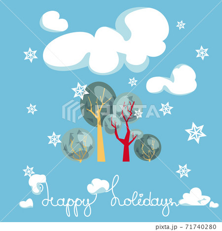 Winterly Trees under Snow Cloud on Blue Background Winterly Trees under Snow Cloud on Blue Background 71740280